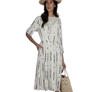 Jack By BB Dakota Dress White Blue Lace Boho Bell Sleeve Medium